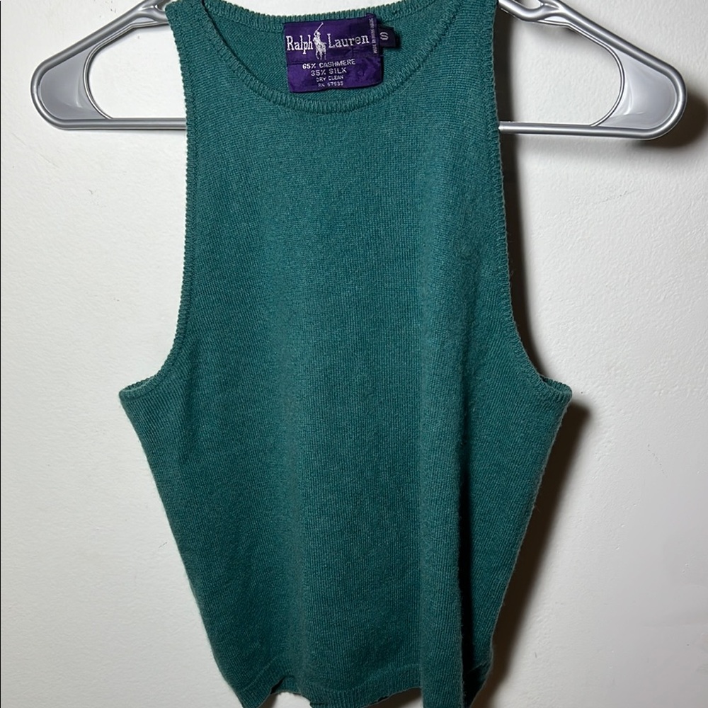 Ralph Lauren Green Crop Tank Top Cashmere Silk Small